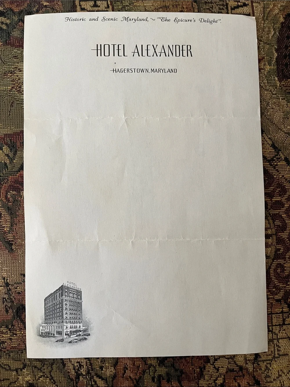 Hotel Alexander Hagerstown Maryland Letterhead - Vintage Ephemera